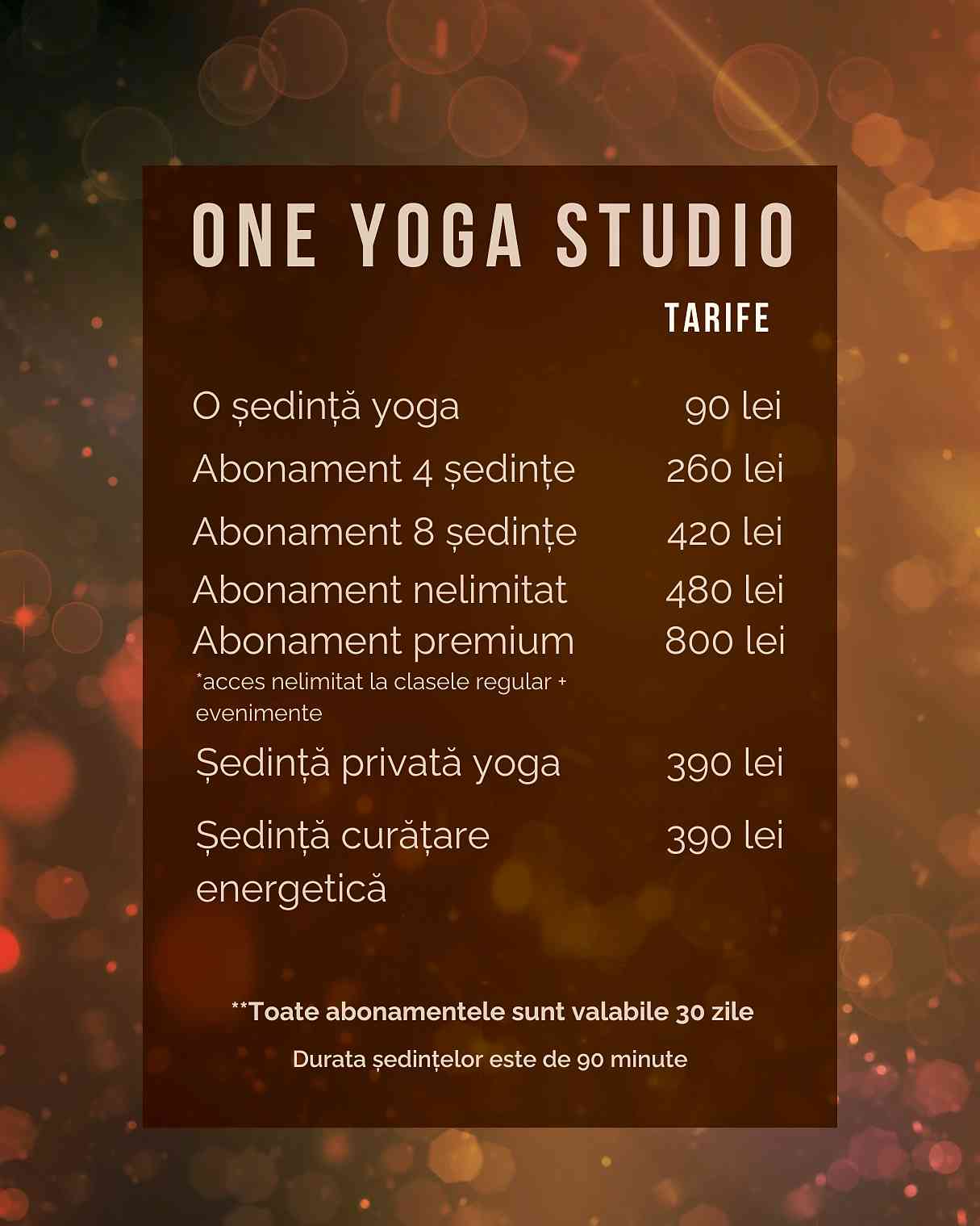 Tarife One Yoga Constanta